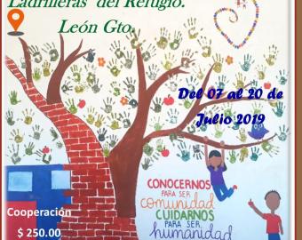 Poster de la mission éducative d'été dans la communauté de Las Ladrilleras de Refugio, un projet apostolique de León, adressée aux volontaires. (juillet 2019)
